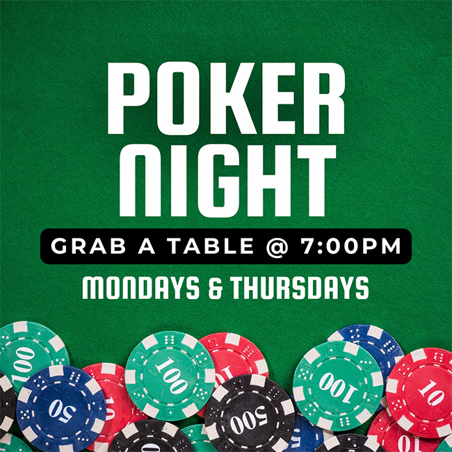 Poker Night Grab a Table at 7:00 PM Mondays and Thursday at Toley's on the Creek restaurant and bar in Centennial, CO